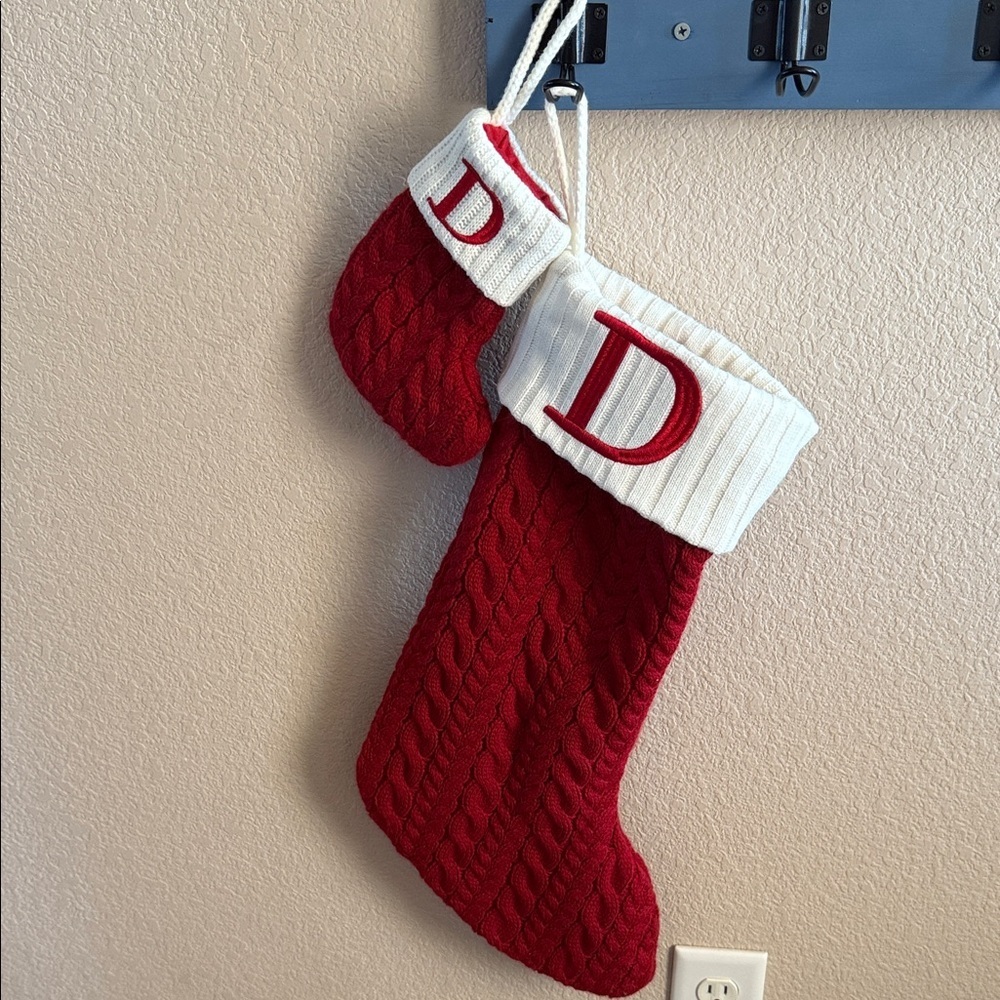 St. Nicholas Square Red and White Knit Stocking Set